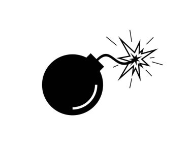 Bomba ikonu. Yanan fitili olan bir bomba. Beyaz arkaplanda izole vektör illüstrasyonu.