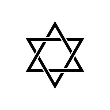 Davut Yıldızı. Altı köşeli yıldız, altıgen. Kral Süleyman 'ın Mührü. İsrail 'in sembolü. Beyaz arkaplanda izole vektör illüstrasyonu.