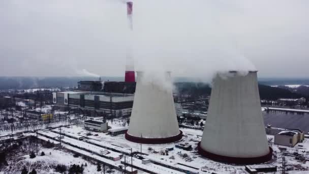 Kömür Termik Santrali Elektrik Üretimi Hava Görüntüsü Soğutma Kulesi Soğutma — Stok video