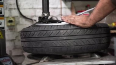 Tire service of car wheels. close-up