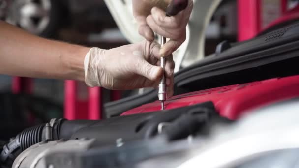 Auto Mechanic Repairs Car Engine Car Service — Vídeo de stock