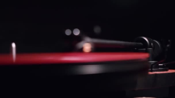 Vinyl Player Pink Plate Black Background — Stok video
