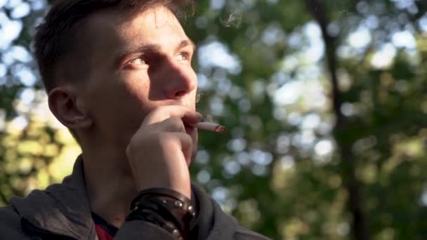 街の公園でタバコを吸ってた 肖像画 — ストック動画