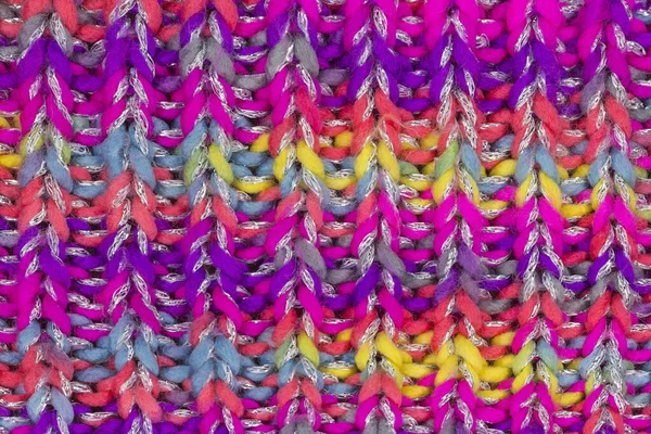 Full Frame Shot Knitted Wool Multi Coloured Knitting Pattern Background — Fotografia de Stock