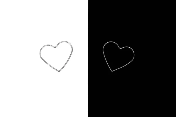 Two Silver Metal Hearts Isolated Black White Backgrounds Couple Love — Stock Photo, Image
