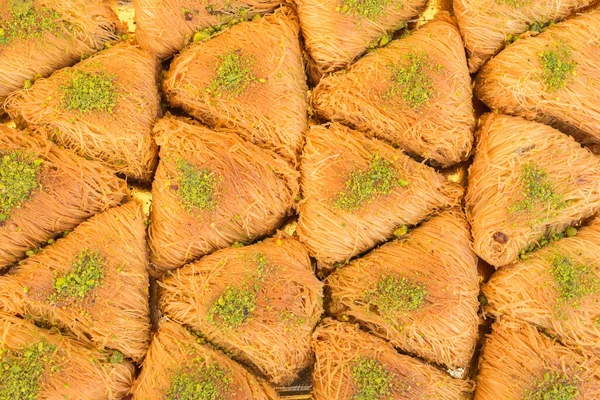 Kataifi Triangles Pistachio Topping Traditional Greek Sweets Food Background Top — Photo