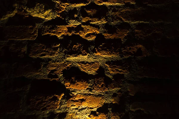 Uma Antiga Parede Tijolos Iluminada Por Holofote Fundo Quadro Completo — Fotografia de Stock