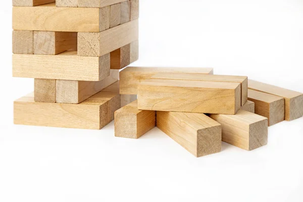 Tower Half Destroyed Jenga Board Game Wooden Bars Game Logic — Stock Photo, Image