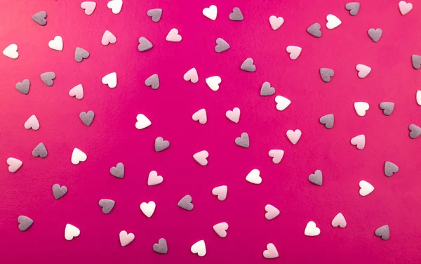 Romantic Composition Hearts Pink Background Valentines Day Many Small Colorful — Stockfoto