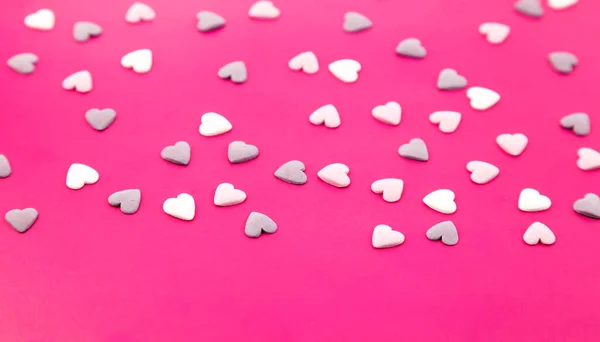 Colorful Sugar Hearts Decoration Cake Baking Many Hearts Background Top — Stockfoto