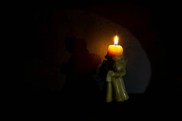 Wax Candle Shape Angel Shadow Angel Dark Wall — Stok fotoğraf