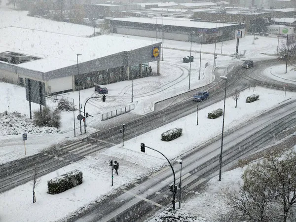 Aldy Lidl Supermarkets Empty Parking Lots Due Heavy Snowfall November — Stock Photo, Image