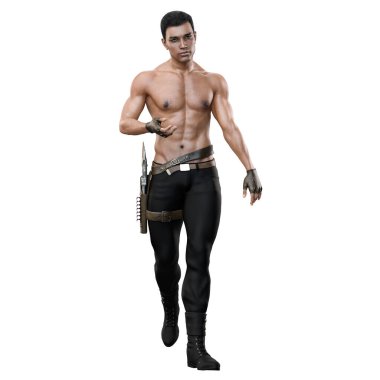 İzole Beyaz Arkaplan, 3D Görüntü, 3D Görüntü Üzerine Macera Afro-Amerikalı Adam