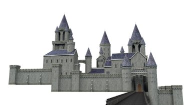 Castle Akademisi Fantezi Mimarisi, 3 boyutlu illüstrasyon, 3 boyutlu canlandırma