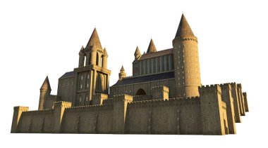 Castle Akademisi Fantezi Mimarisi, 3 boyutlu illüstrasyon, 3 boyutlu canlandırma
