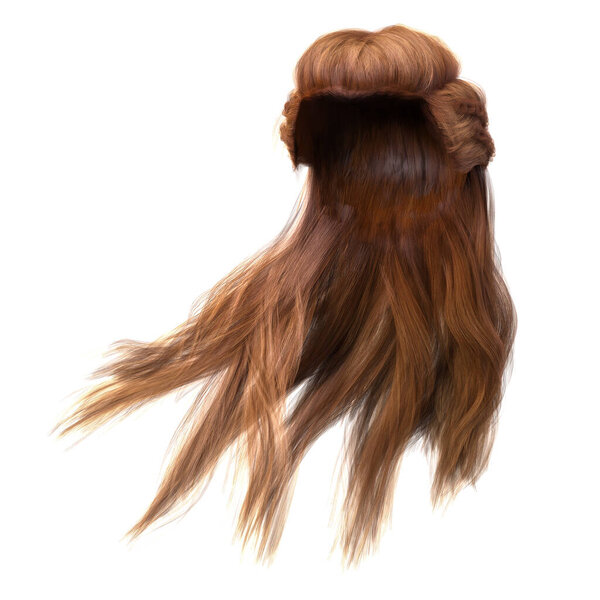 3d render, 3d illustration, fantasy long hair on isolated white background