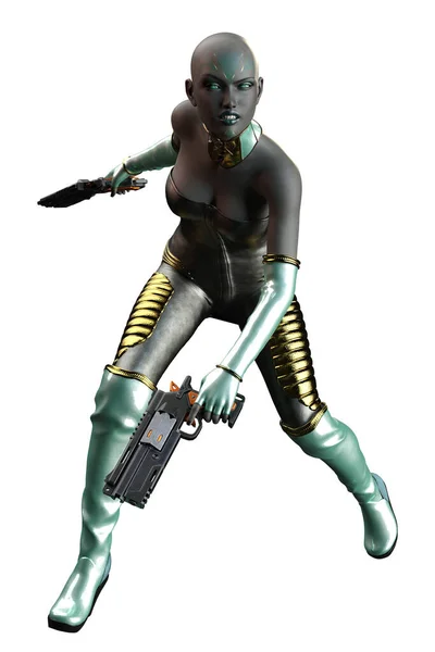 Scifi Alien Woman Gray Skin Illustration Rendering — Stock Photo, Image