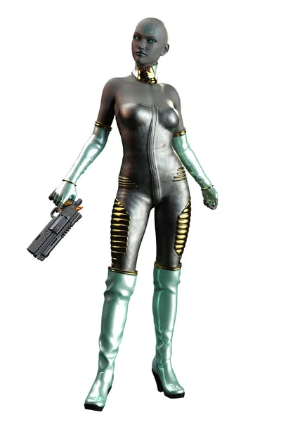 Scifi Alien Mujer Con Piel Gris Ilustración Representación — Foto de Stock