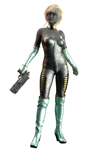 Scifi Alien Woman Gray Skin Illustration Rendering — Stock Photo, Image