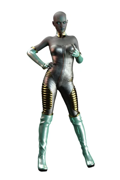 Scifi Alien Woman Med Grå Hud Illustration Rendering — Stockfoto