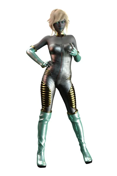 Scifi Alien Donna Con Pelle Grigia Illustrazione Rendering — Foto Stock