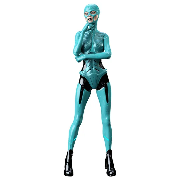 Mujer Cyborg Sobre Fondo Blanco Aislado Ilustración Representación —  Fotos de Stock