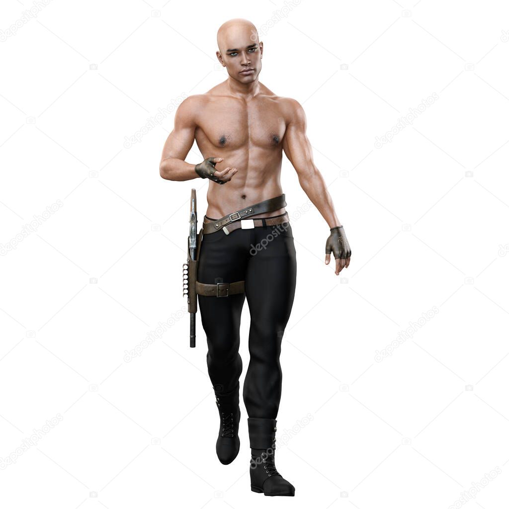 Adventure African-American Man on Isolated White Background, 3D Rendering, 3D Illustration