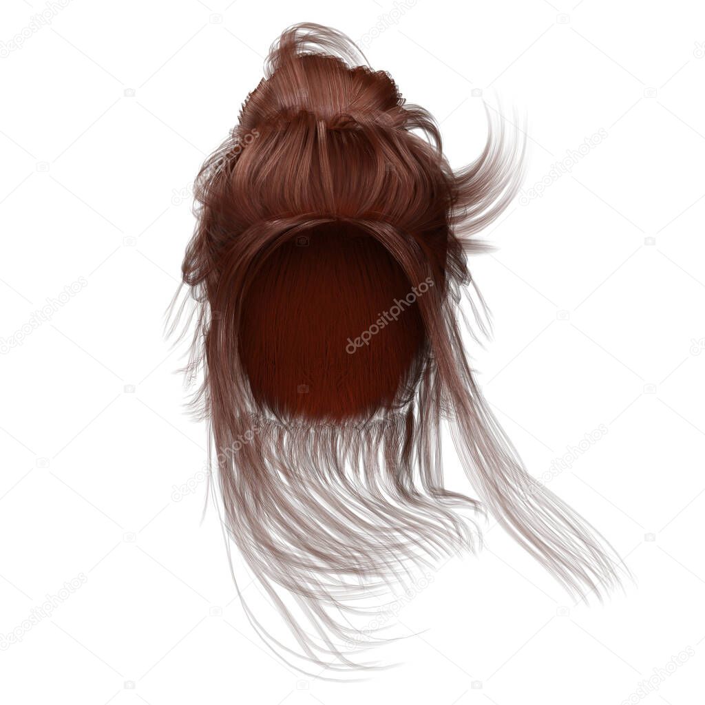 Long curly red hair on isolated white background, 3d render, 3d illustration