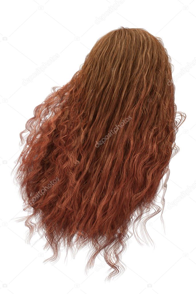 Long curly red hair on isolated white background, 3d render, 3d illustration