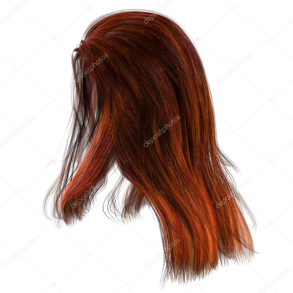 3d render, 3d illustration, fantasy long hair on isolated white background