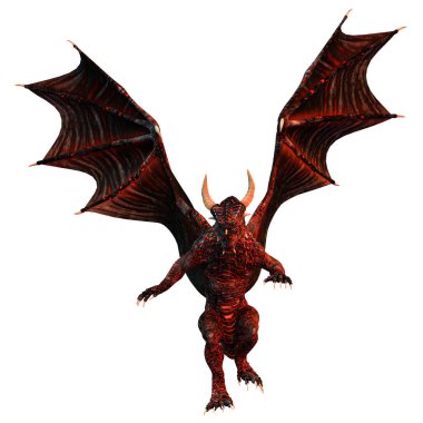 İzole edilmiş Beyaz Arkaplanda Kırmızı Ölçekli Ejderha, 3 boyutlu illüstrasyon, 3 boyutlu resmetme