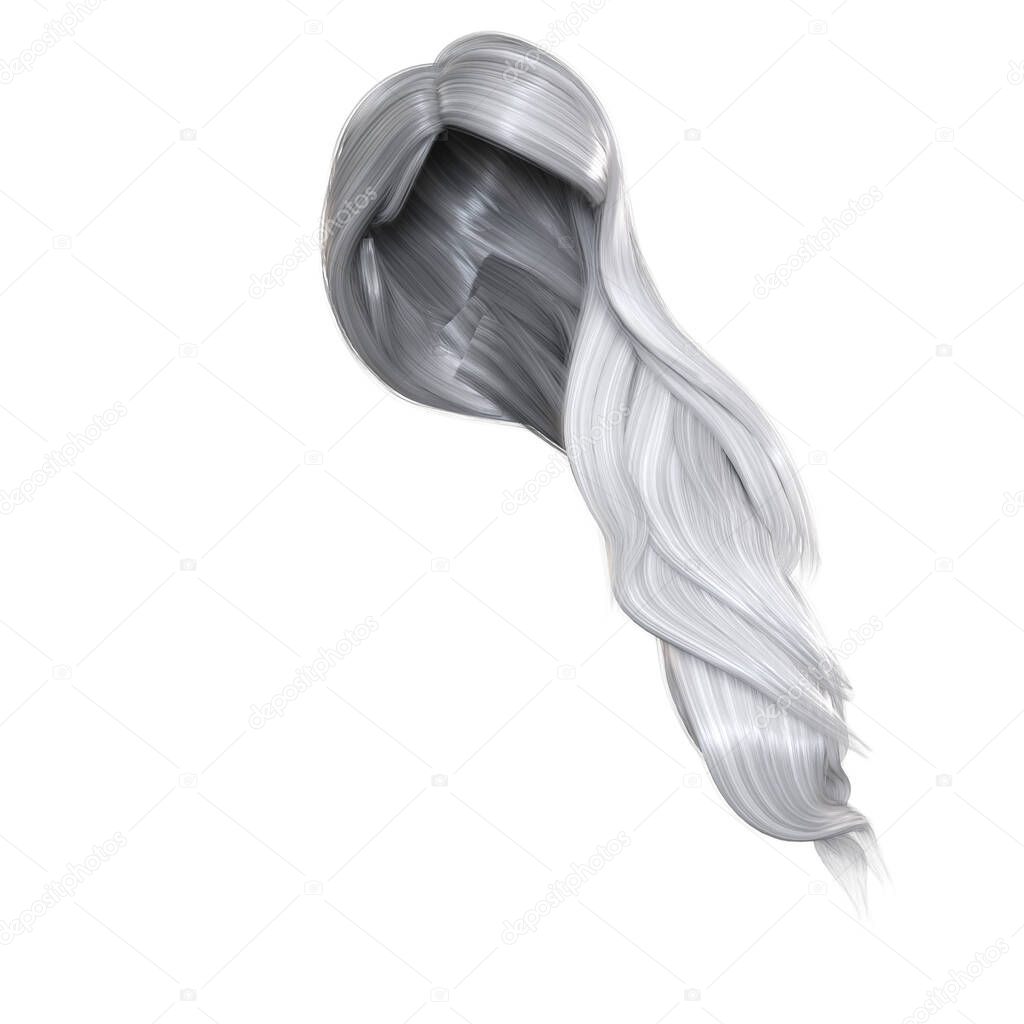 3d render, 3d illustration, fantasy long wavy hair on isolated white background