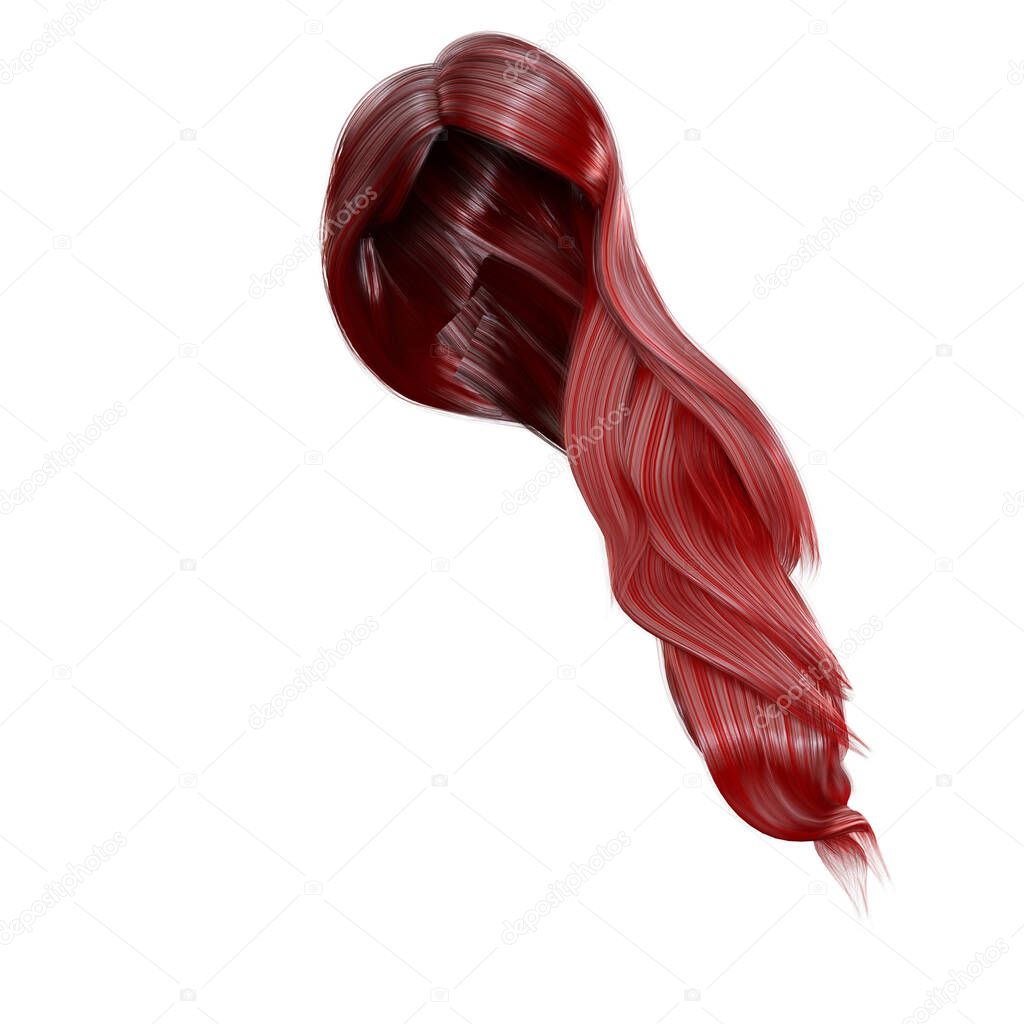 3d render, 3d illustration, fantasy long wavy hair on isolated white background