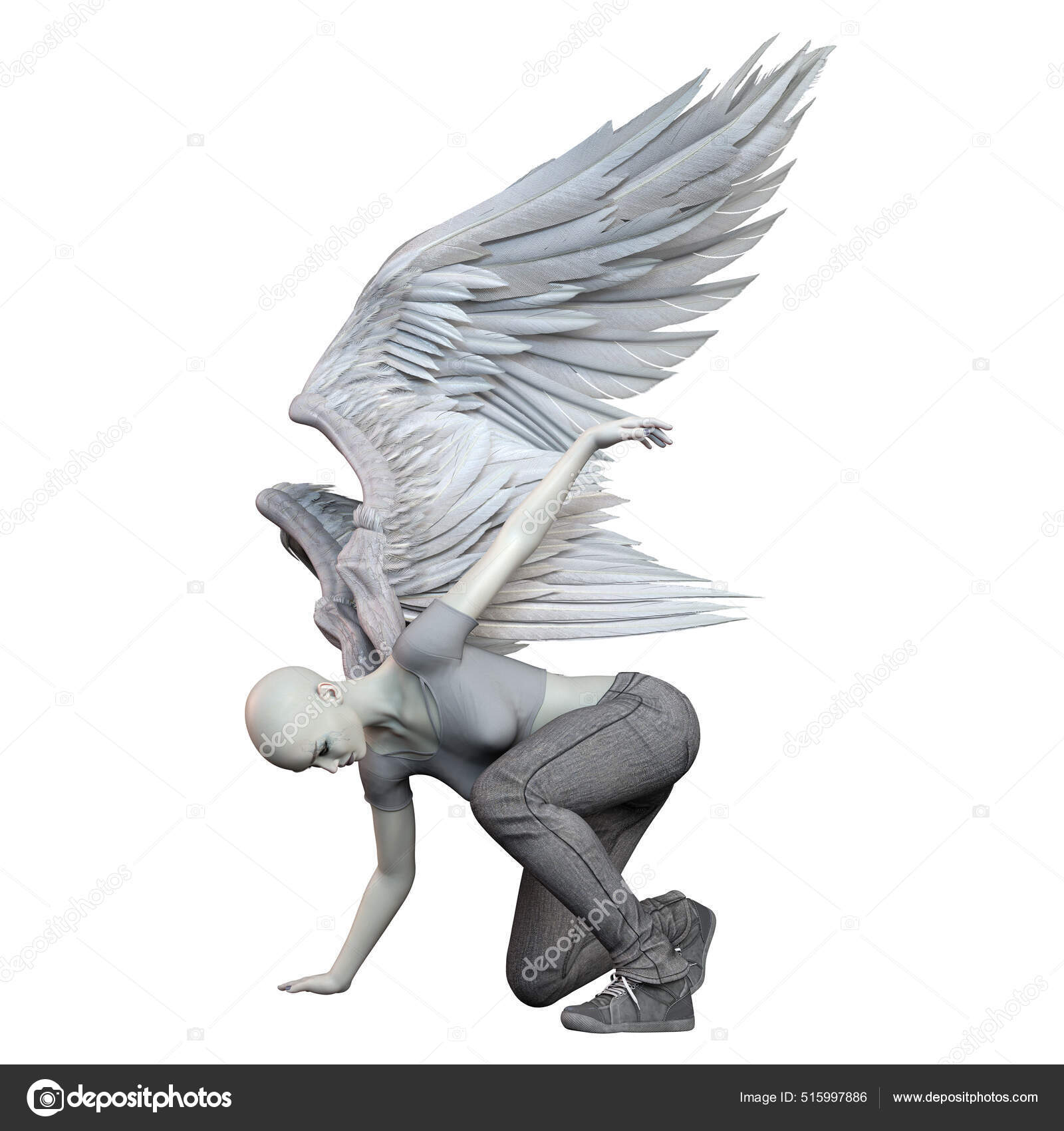 Ángel Caído Con Alas Blancas Mujer Caucásica Sobre Fondo Blanco — Foto de  stock #515997886 © Seeker Stock Art, image size:1600x1700