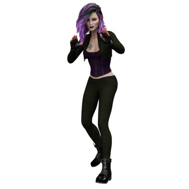 Şehir Fantezi Kafkasyalı Kadın, 3D Görüntü, 3D