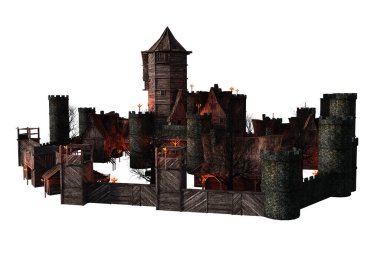 Castle Akademisi Fantezi Mimarisi, 3 boyutlu illüstrasyon, 3 boyutlu canlandırma