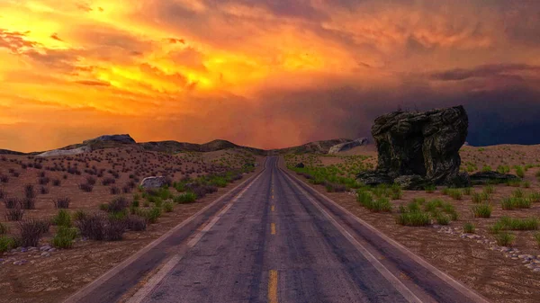 Long Road Stormy Sky Illustration Rendering — Stock Photo, Image