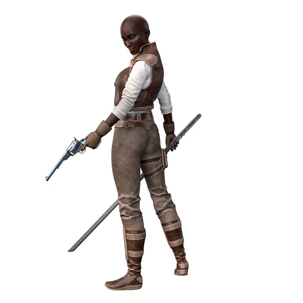 Scifi Fantasy Adventurer Poc Woman Isolated White Background Illustration Rendering — Stock Photo, Image