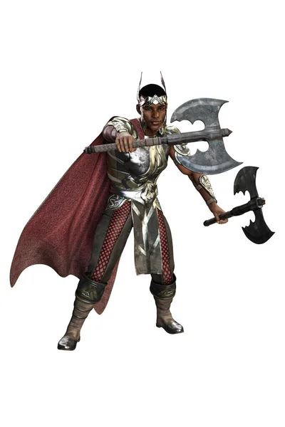Średniowieczne Fantasy Poc Warrior King Man Mieczem Izolowanym Białym Tle — Zdjęcie stockowe