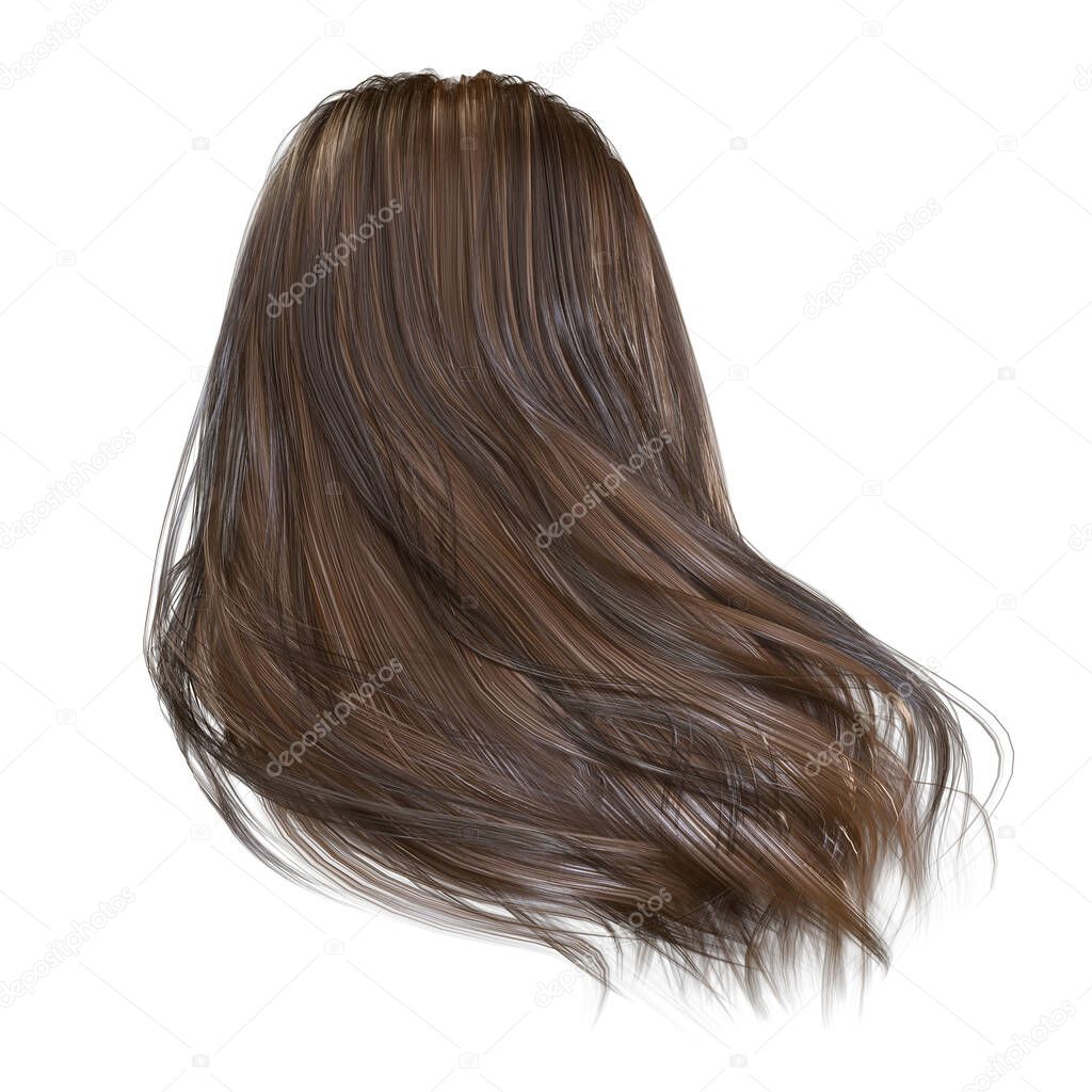 3d render, 3d illustration, fantasy long hair on isolated white background