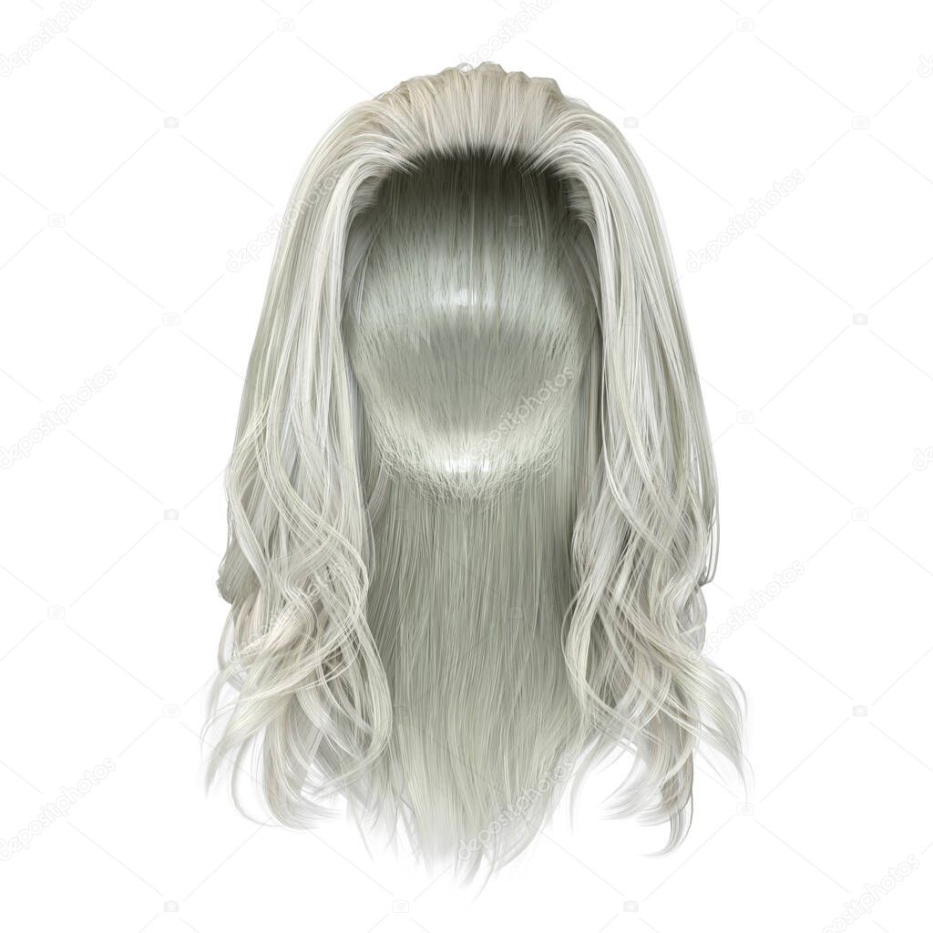 3d render, 3d illustration, fantasy long hair on isolated white background