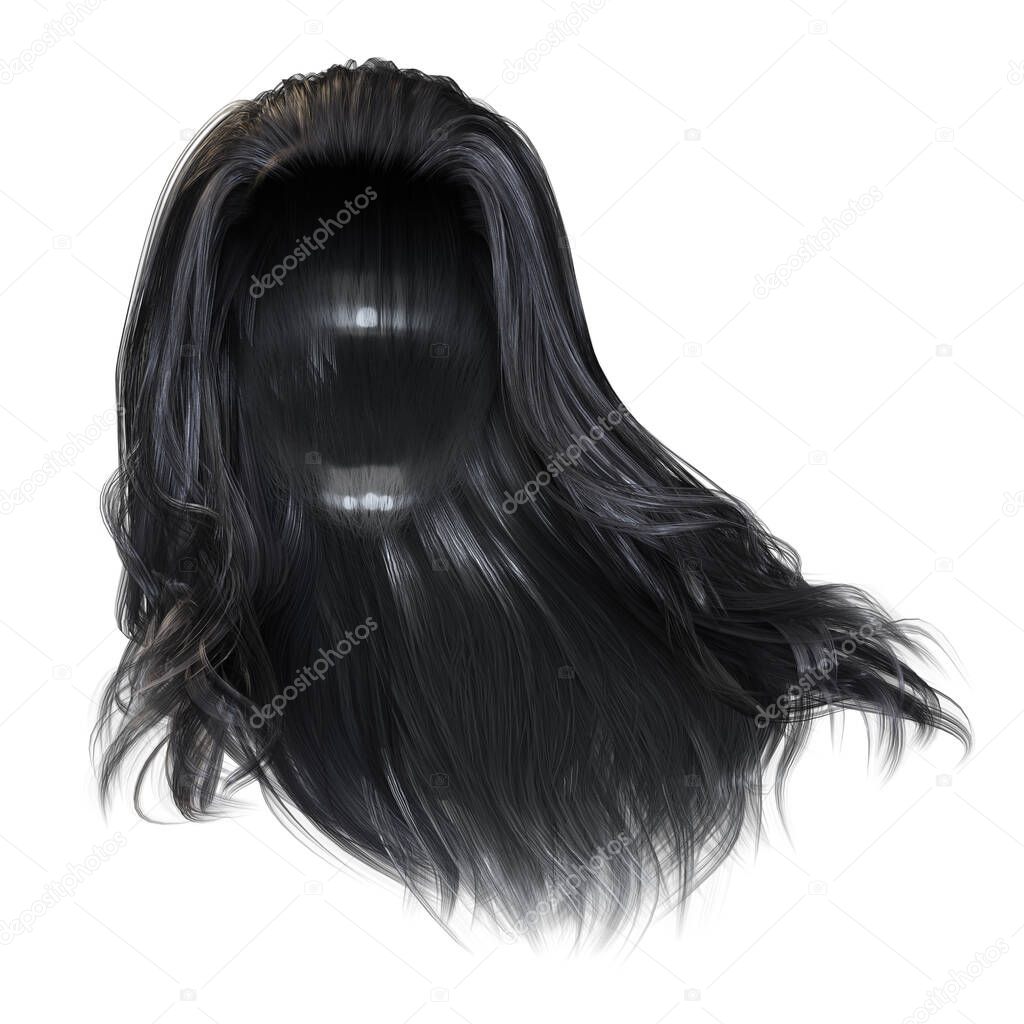 3d render, 3d illustration, fantasy long hair on isolated white background