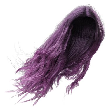 3D çizim, 3D illüstrasyon, izole edilmiş beyaz arka planda uzun dalgalı fantezi saçlar