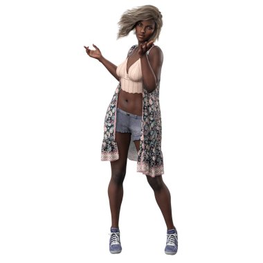 Kentsel Fantezi POC Kadını İzole Beyaz Arkaplan, 3D Görüntü, 3D Görüntü