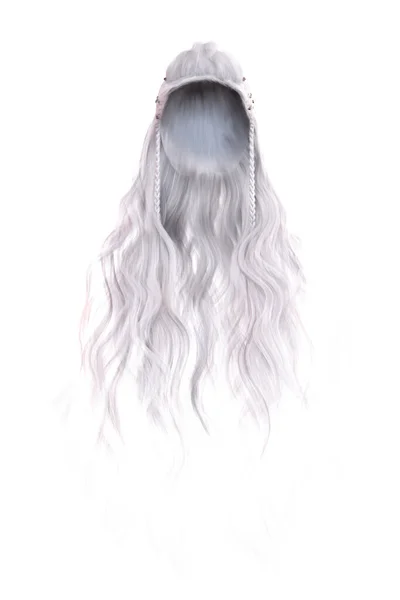 Rendu Illustration Fantaisie Cheveux Longs Ondulés Sur Fond Blanc Isolé — Photo