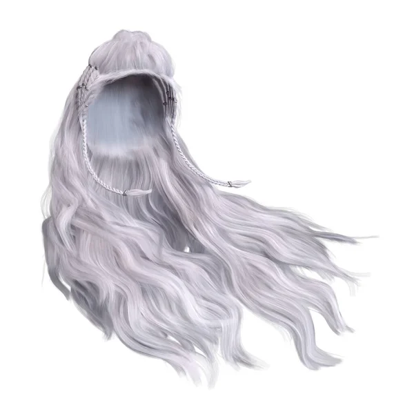 3Dレンダリング 3Dイラスト 孤立した白い背景にファンタジー長い波状の髪 — ストック写真