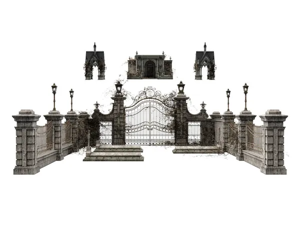 Fantezi Akademisi Wrought Iron Gate Boyutlu Illüstrasyon Boyutlu Çizim — Stok fotoğraf
