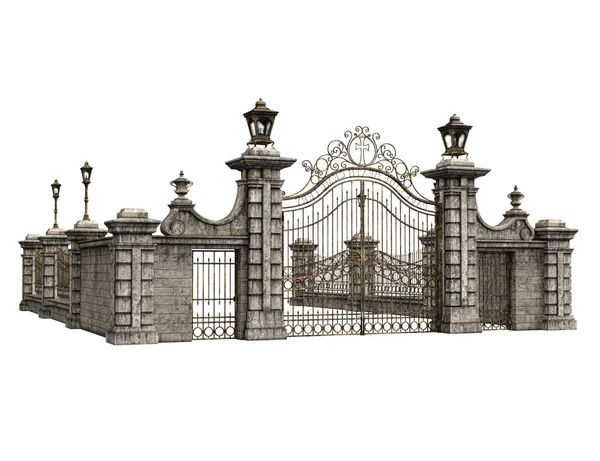 Fantasy Academy Wrought Iron Gate Illustration Rendering — Stock Photo, Image