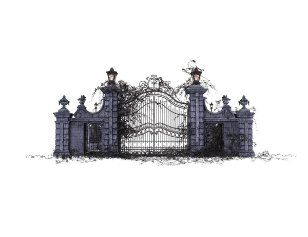 Fantasy Academy Wrought Iron Gate Illustration Rendering — Stockfoto