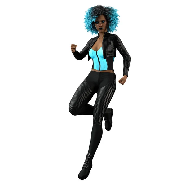 Cyberpunk Poc Woman Isolated White Background Illustration Rendering — Stock Photo, Image